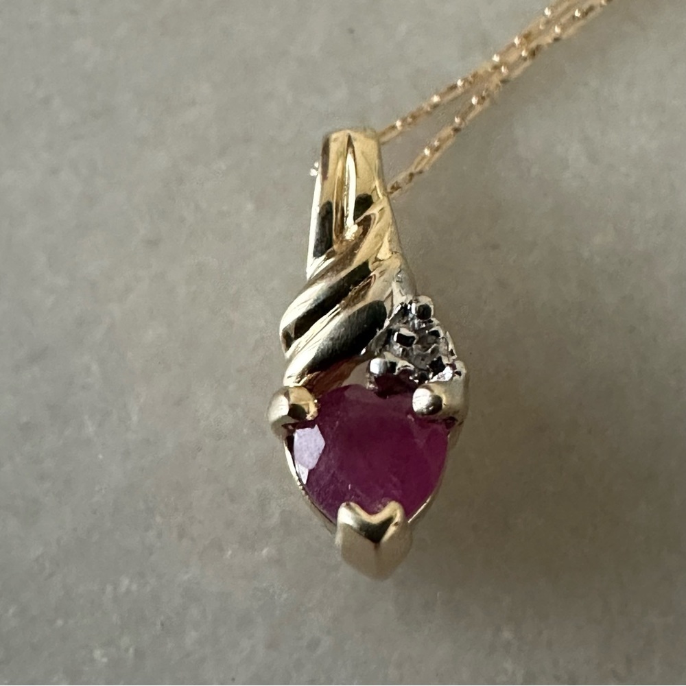 10k Solid Gold Ruby & Diamond Pendant Necklace - image 7